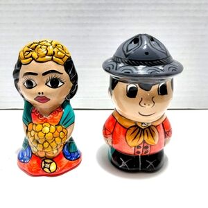 Colourful Ceramic Mexican Folk Art-Themed Salt & Pepper  Figurines Set